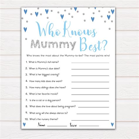 Printable Who Knows Mommy Best Questions